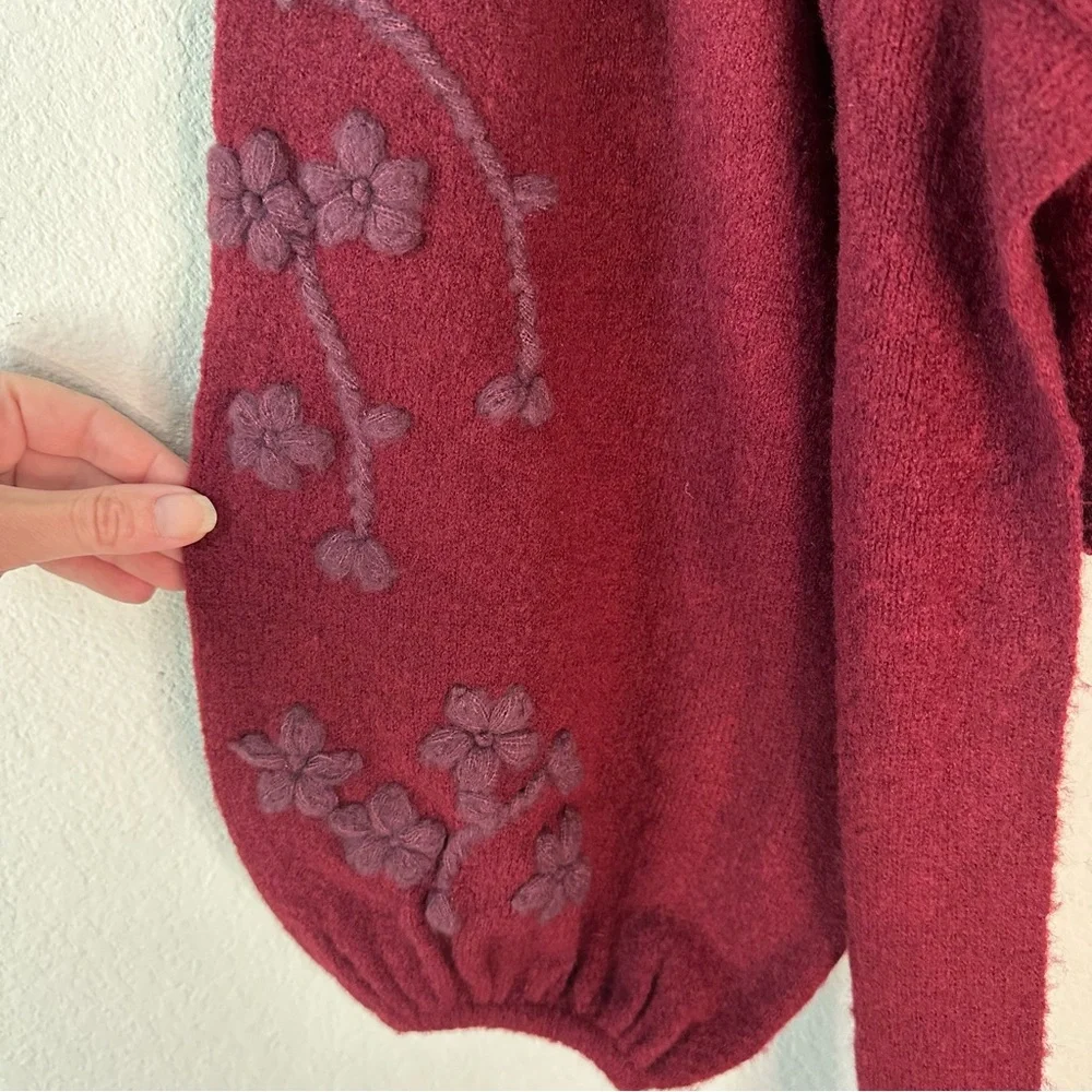 NWT For Love And Lemons Adalyn Red Floral Crop Cardigan Sweater SZ XL - Picture 4 of 11